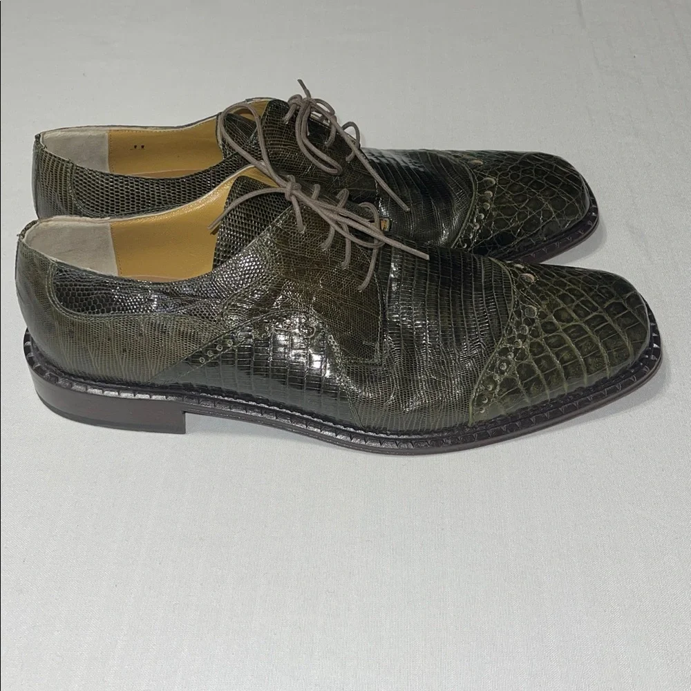 David Eden Sophisticated Olive Crocodile Lizard Derby Shoes